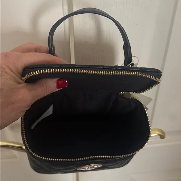 VALENTINO ORLANDI Black Quilted Vegan Cosmetic Case Crossbody Purse NWT $330 - Picture 9 of 11